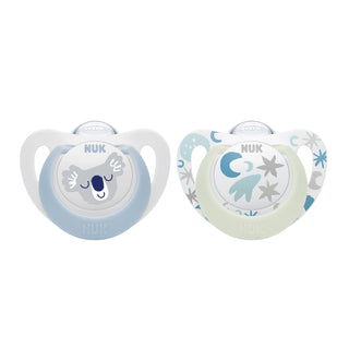 NUK | זוג מוצצי סטאר יום&לילה 0-6 חודשים תכלת-לבן